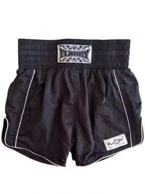 Fluory Classic Black Muay Thai Shorts Men Women Adult Size L Kickboxing MMA NWT